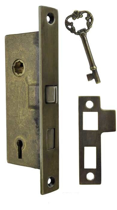 Recreated Skeleton Key Narrow 1" Backset Mortise Lock 2 1/4"cc