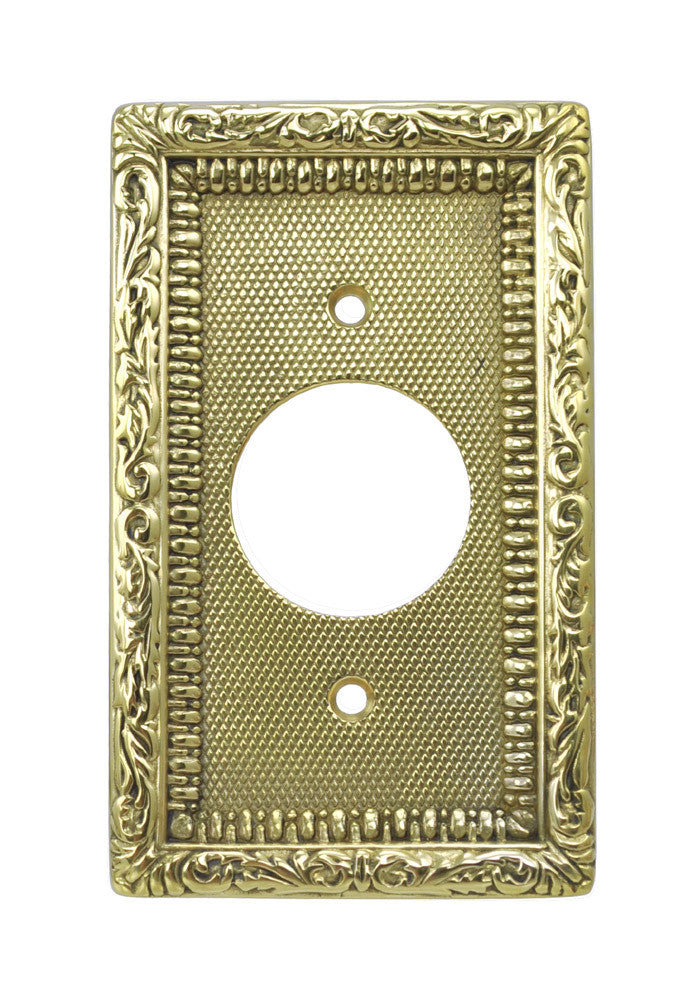 Victorian Recreated Brass Round Plug Cover Plate 3 5/16" C.C. (L-W4A)