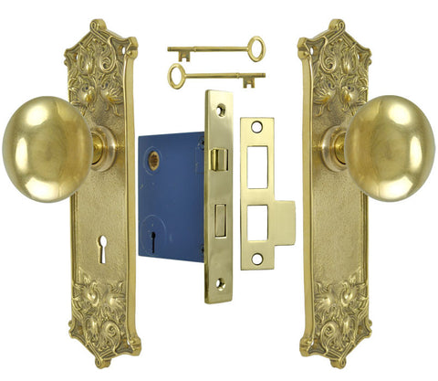 Victorian Scroll Pattern Door Plate Set with Locking Keyed Mortise