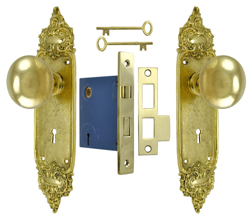 French Louis Style Door Plate Set with Locking Keyed Mortise