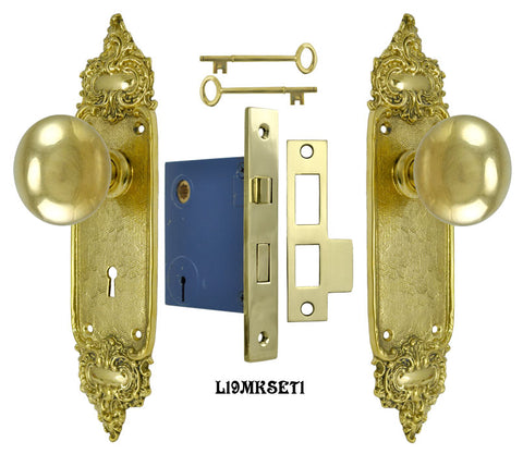 French Louis Style Door Plate Set with Locking Keyed Mortise