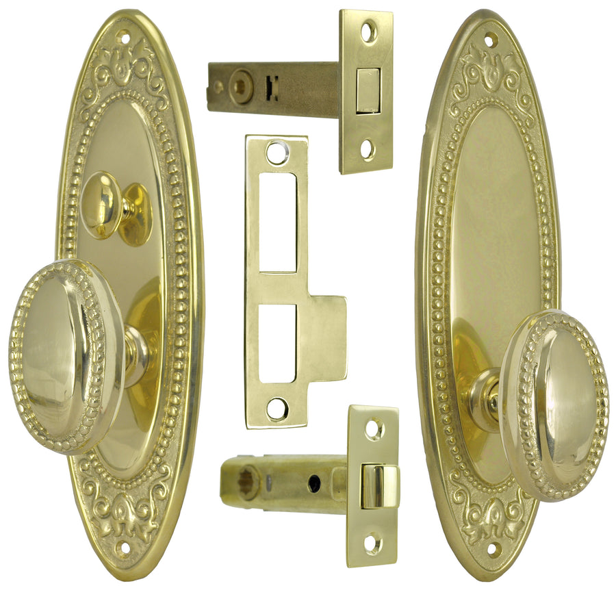 Victorian Acanthus Beaded Edge Door Plate Tubular Passage Set with Locking Turnlatch