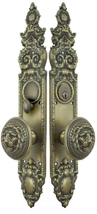 Victorian Gothic Antique Reproduction Entry Door Set with Large Lion Door Knobs