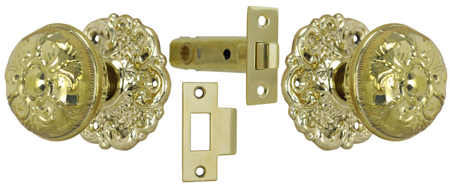 Solid Brass Floral Design Tubular Passage Door Set