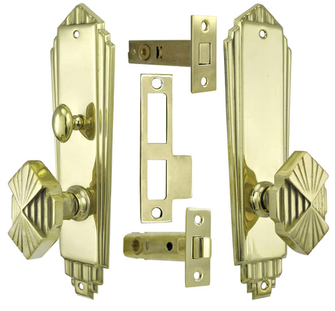 Art Deco Interior Privacy Door Set with Tubular Latch and Deadbolt (L51PTSET)