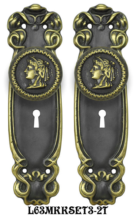 Art Nouveau Door Plate Set with Locking Keyed Mortise