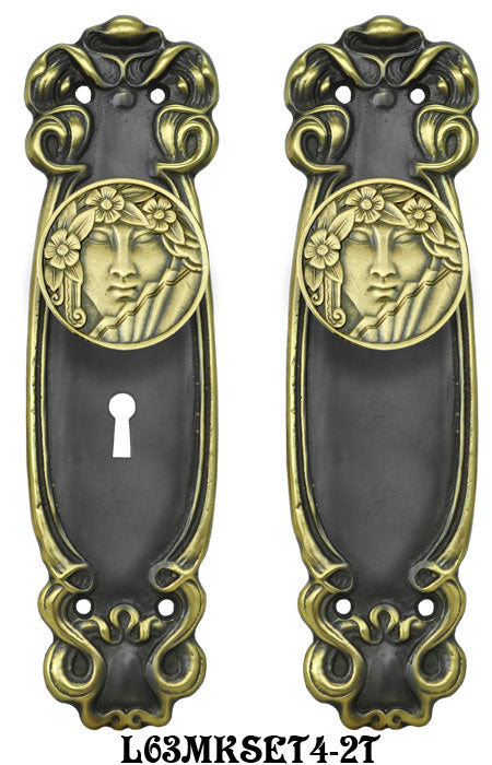 Art Nouveau Door Plate Set with Locking Keyed Mortise