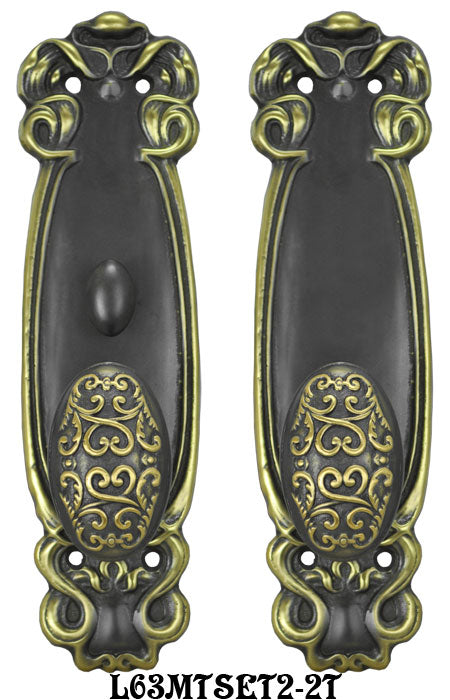 Art Nouveau Door Plate Set with Locking Turnlatch Mortise