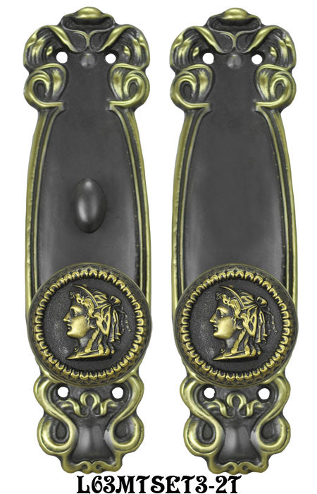 Art Nouveau Door Plate Set with Locking Turnlatch Mortise
