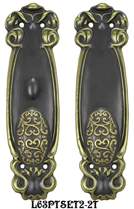 Art Nouveau Door Plate Passage Set with Locking Turnlatch