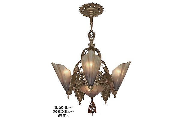 Art Deco Chandeliers Slip Shade 5 Light Soleure Series by Mid-West Mfg (123-SOL-5L) — view 8