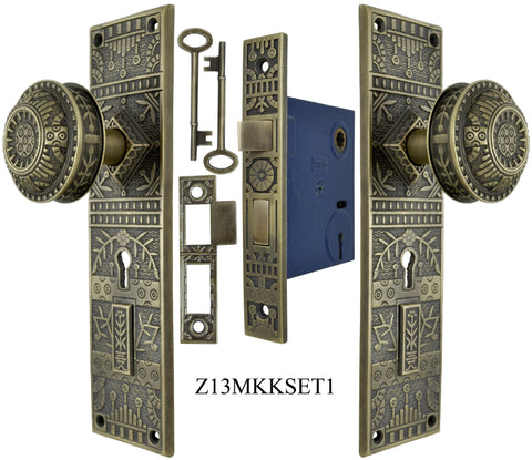 Windsor Pattern Door Plate Set with Locking Keyed Mortise
