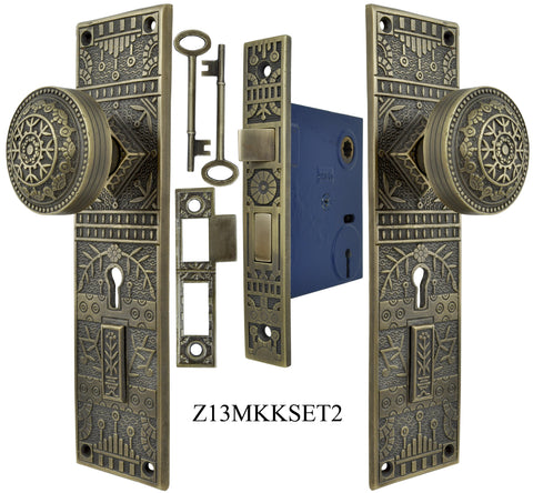 Windsor Pattern Door Plate Set with Locking Keyed Mortise