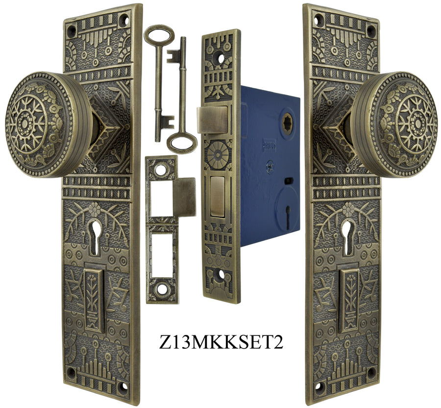 Windsor Pattern Door Plate Set with Locking Keyed Mortise