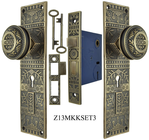 Windsor Pattern Door Plate Set with Locking Keyed Mortise