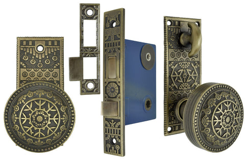 Small Victorian Style Windsor Pattern Privacy Door Set with Turnlatch Mortise