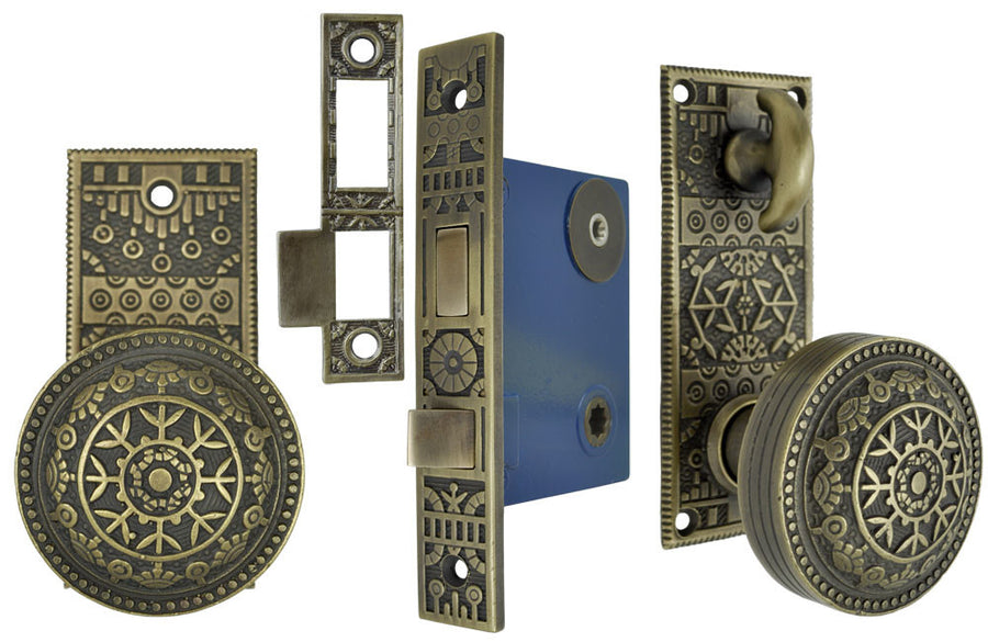 Small Victorian Style Windsor Pattern Privacy Door Set with Turnlatch Mortise
