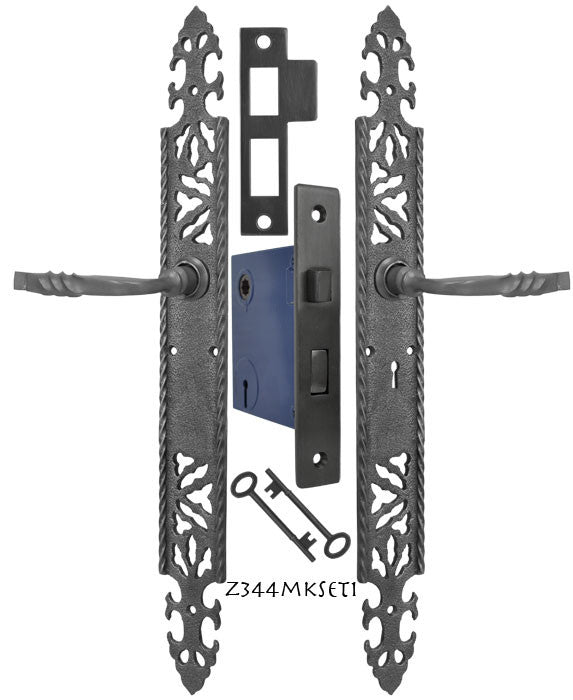 Cast Iron Door Plate Set with Locking Keyed Mortise