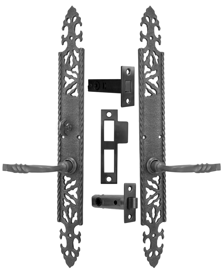 Gothic or Arts & Crafts Iron Door Plate Set with Locking Turnlatch