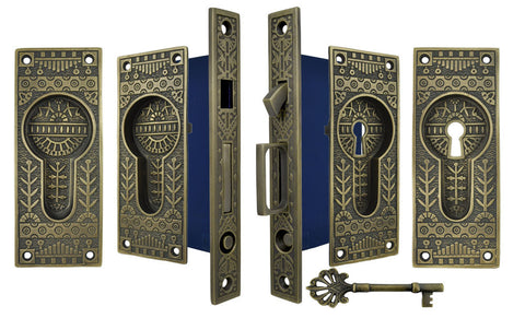 Windsor Pattern Double Pocket Door Lock Set