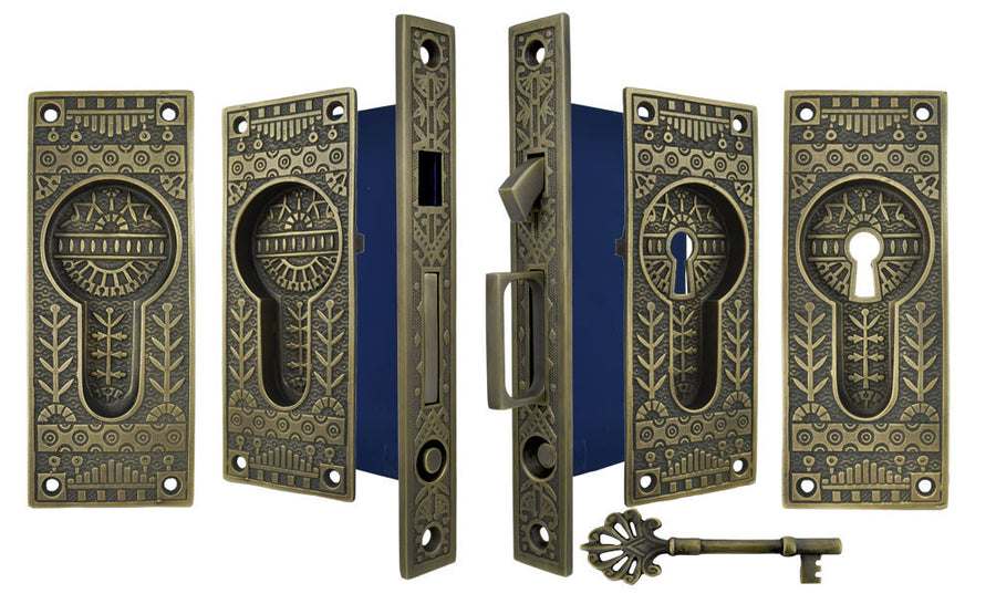 Windsor Pattern Double Pocket Door Lock Set