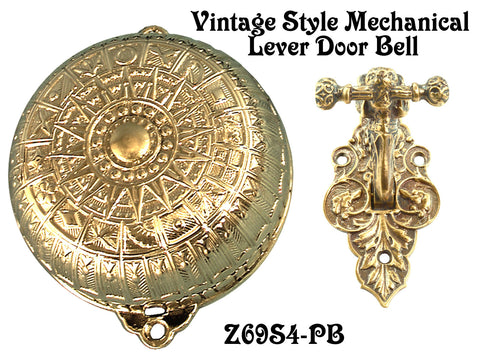 Eastlake Mechanical Doorbell With RARE Dog Motif Lever Set