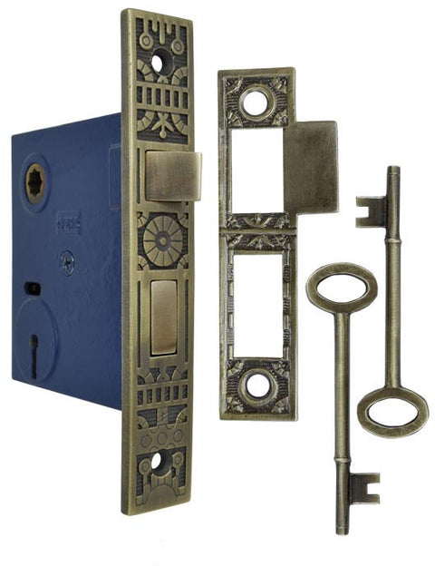 Victorian Windsor Recreated Pattern 2 1/4" Backset Lock- Skeleton Key Or Turnlatch 2 1/2"cc (ZB-400WN)