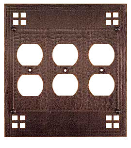 Arts & Crafts Triple Plug Outlet Cover Plate Pacific Pattern