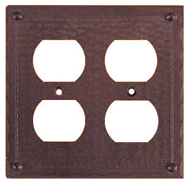 Arts & Crafts Copper Double Plug Outlet Cover Plate Field Pattern