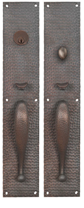 Arts & Crafts Entry Thumblatch Hammered Door Plate Set