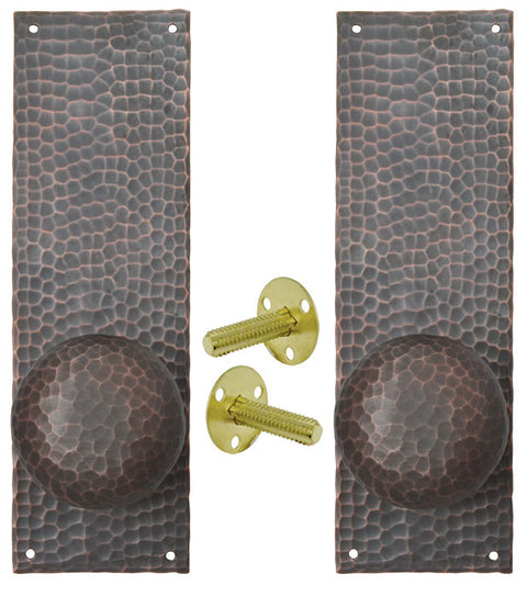 Arts & Crafts Hammered Copper Door Plate Low Knob Dummy Set