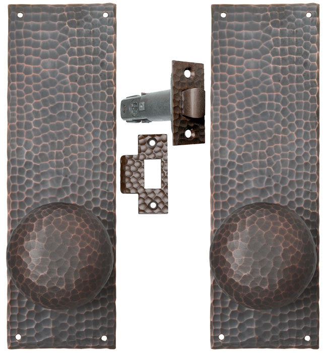 Arts & Crafts Hammered Copper Door Plate Tubular Low Knob Passage Set