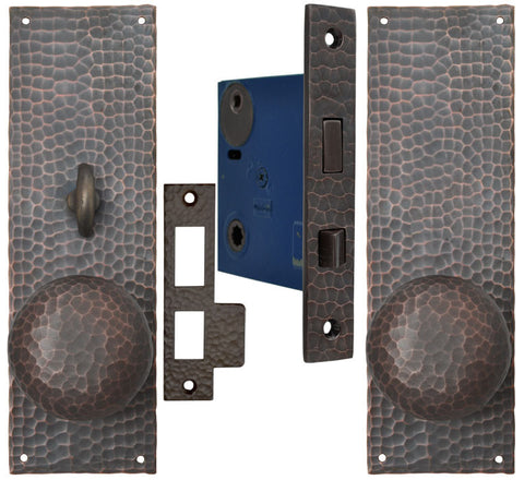 Arts & Crafts Hammered Copper Door Plate Locking Turnlatch Mortise