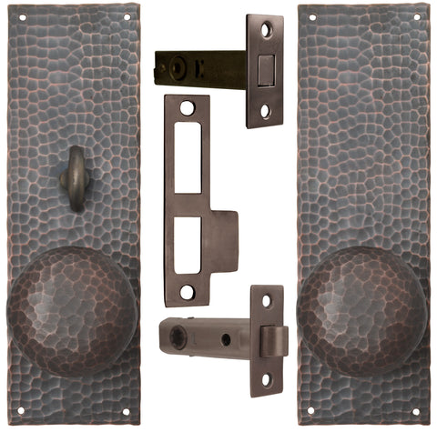 Arts & Crafts Hammered Copper Door Plate Locking Tubular Passage Set