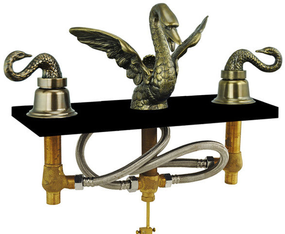 Bathroom Widespread Swan Faucet Set In Antique Brass Finish