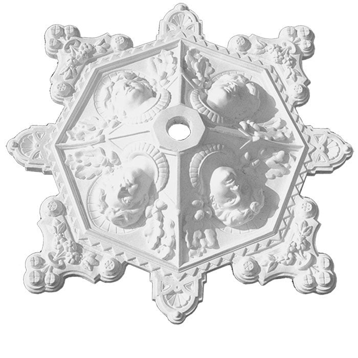 Recreated Victorian Female Faces & Flowers Plaster Ceiling Medallion 35" Diameter