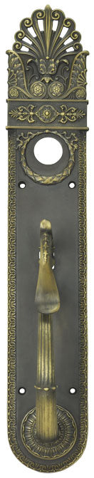 Art Nouveau Style Pierced Yale Entry Door Plate With Thumblatch
