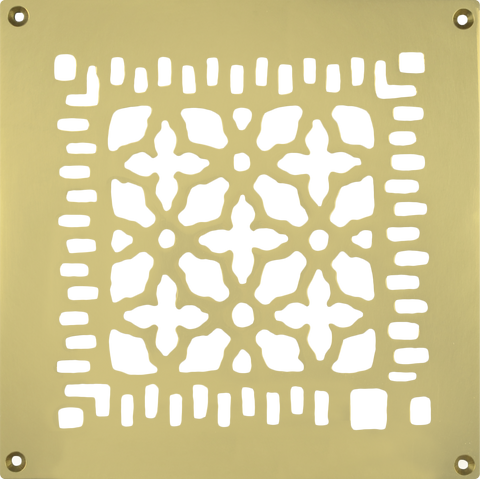 Brass Grille Vent Register for Floor Wall or Ceiling: IS 8" X 8"; Oa 10" X 10"