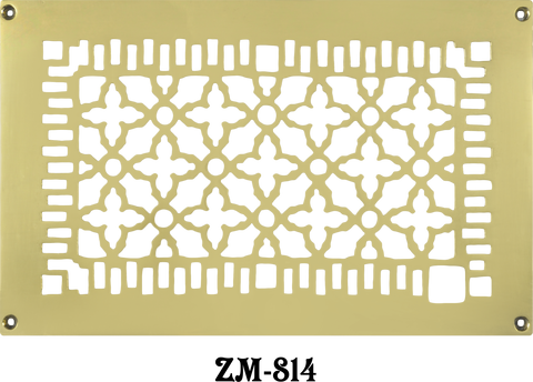 Brass Grille Vent Register for Floor Wall or Ceiling: IS 8" X 14"; Oa 10" X 16"