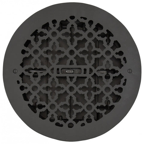 Cast Iron Round Floor, Ceiling, or Wall Grates for Air or Heat Vent. Register Cover With Damper, 12" Hole Size, 14" Overall Diameter