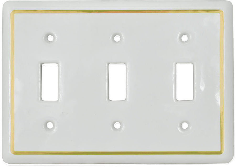 White Porcelain Victorian Style Triple Light Switch Plate Cover