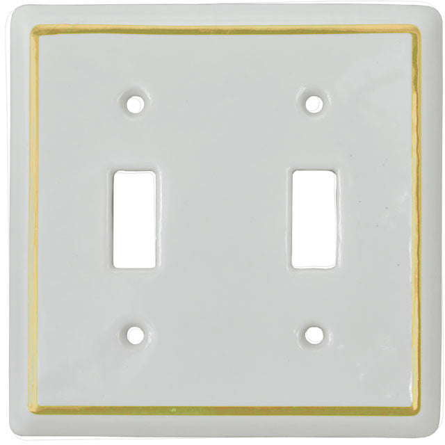 White Porcelain Victorian Style Two Gang Toggle Switch Plate Cover
