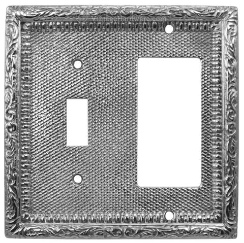 Victorian Decorative Solid Brass GFI & Light Switch Combination Cover Plate (L-W16)