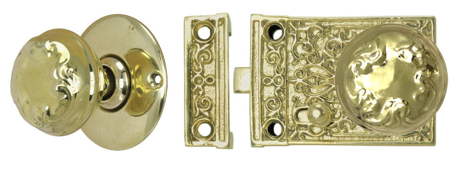 Solid Brass Victorian Surface Lock Passage Door Set