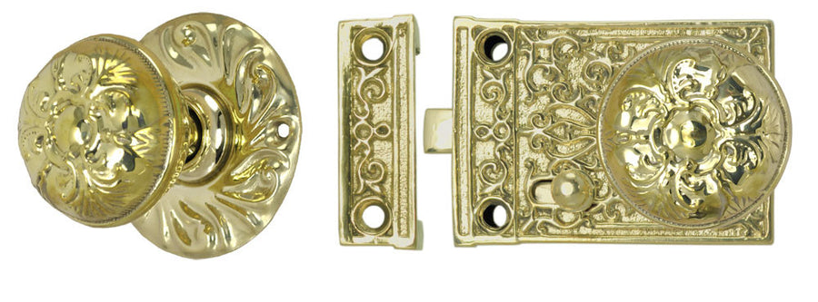 Solid Brass Victorian Surface Lock Passage Door Set