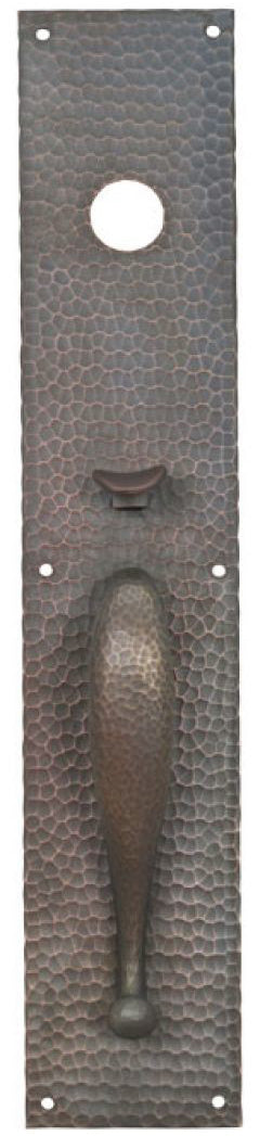 Arts & Crafts Hammered Copper Thumblatch Entry Door Plate 19" Tall