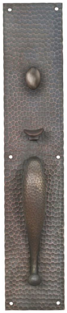 Arts & Crafts Hammered Copper Thumblatch & Turnlatch Door Plate 19" Tall